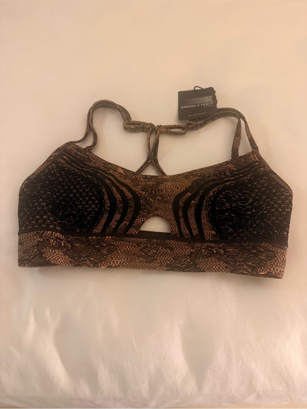 Savage X Fenty Black and Bronze Snake-Print Bralette